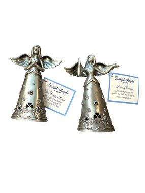 Faithful Angels Silver Pewter Decorative Angel Figurines (Set of 2) Ganz